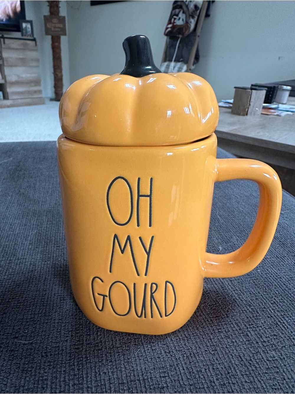 Rae Dunn Oh My Gourd Pumpkin Ceramic Mug with Lid